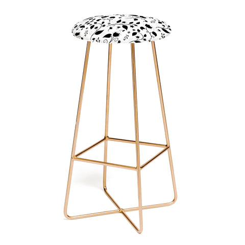Avenie Ink Floral Black And White Bar Stool