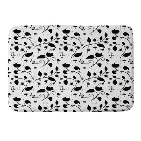Avenie Ink Floral Black And White Memory Foam Bath Mat