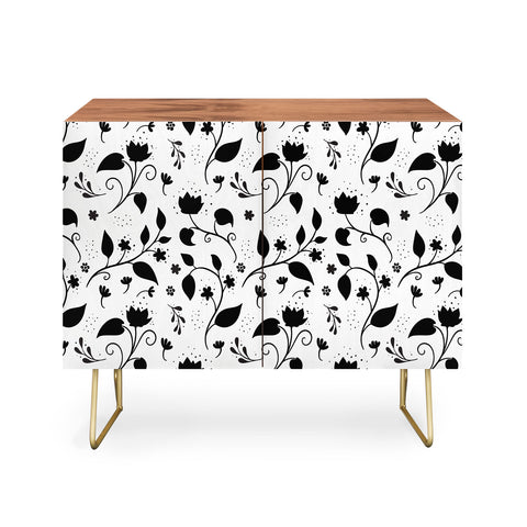 Avenie Ink Floral Black And White Credenza