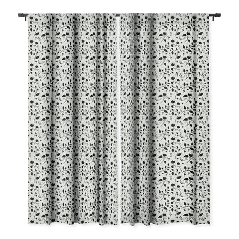 Avenie Ink Floral Black And White Blackout Window Curtain