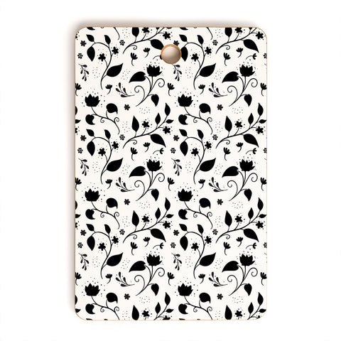 Avenie Ink Floral Black And White Cutting Board Rectangle