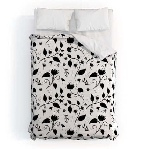 Avenie Ink Floral Black And White Duvet Cover