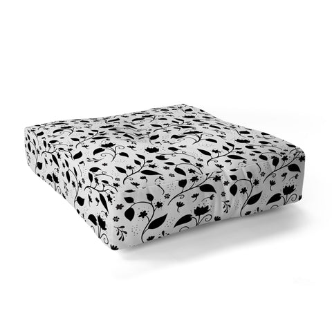 Avenie Ink Floral Black And White Floor Pillow Square