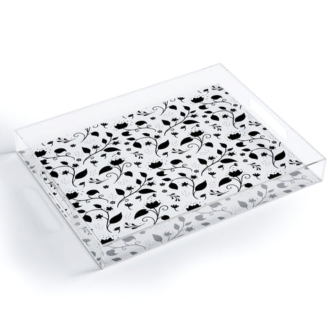 Avenie Ink Floral Black And White Acrylic Tray
