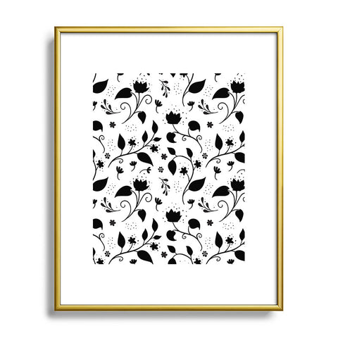 Avenie Ink Floral Black And White Metal Framed Art Print