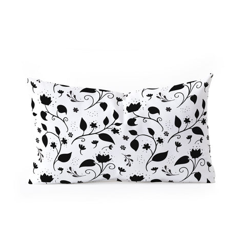 Avenie Ink Floral Black And White Oblong Throw Pillow