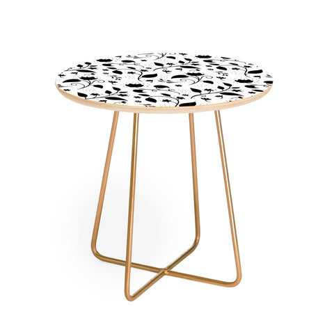 Avenie Ink Floral Black And White Round Side Table