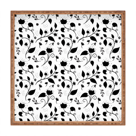 Avenie Ink Floral Black And White Square Tray