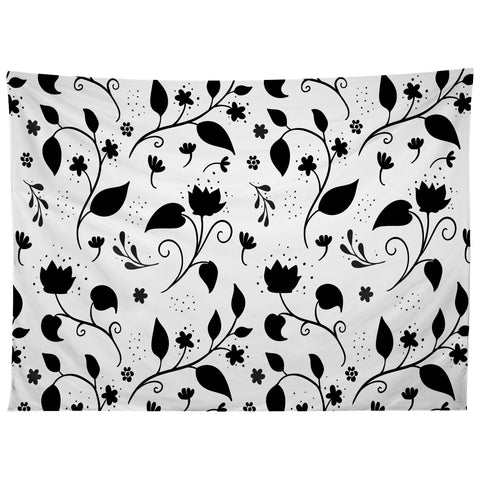 Avenie Ink Floral Black And White Tapestry