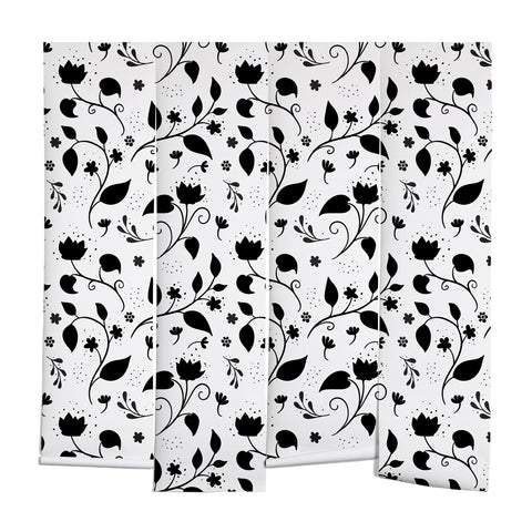 Avenie Ink Floral Black And White Wall Mural