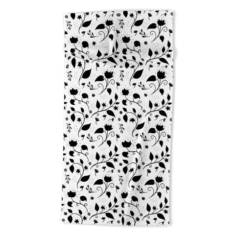 Avenie Ink Floral Black And White Beach Towel