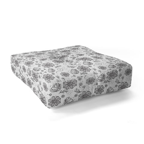 Avenie Ink Flowers Black And White Floor Pillow Square