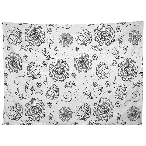 Avenie Ink Flowers Black And White Tapestry