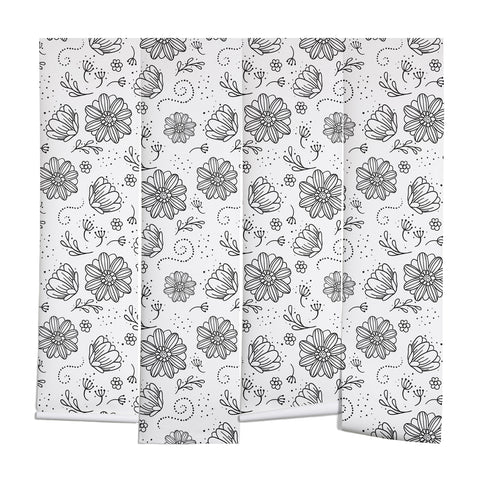 Avenie Ink Flowers Black And White Wall Mural