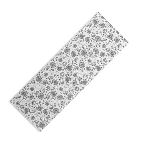 Avenie Ink Flowers Black And White Yoga Mat