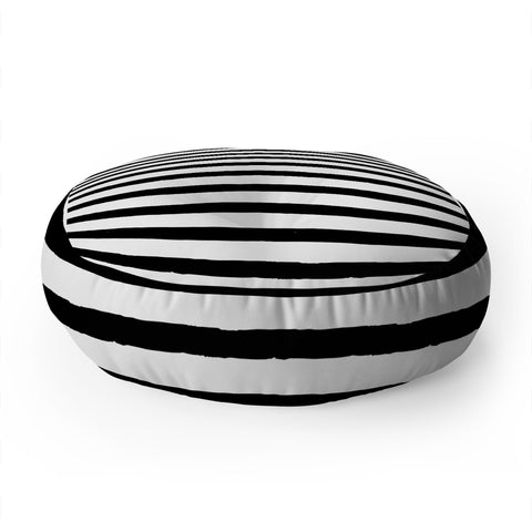 Avenie Ink Stripes Black and White Floor Pillow Round
