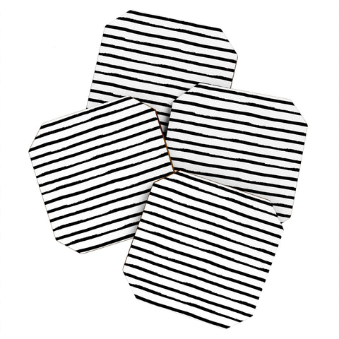 Avenie Ink Stripes Black and White II Coaster Set