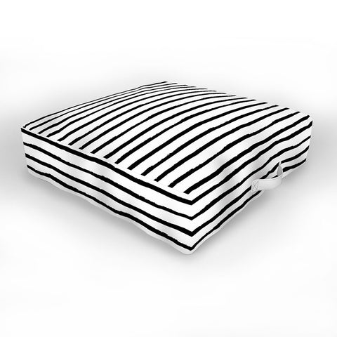 Avenie Ink Stripes Black and White II Outdoor Floor Cushion