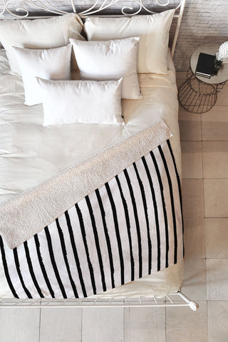 Avenie Ink Stripes Black and White II Fleece Throw Blanket