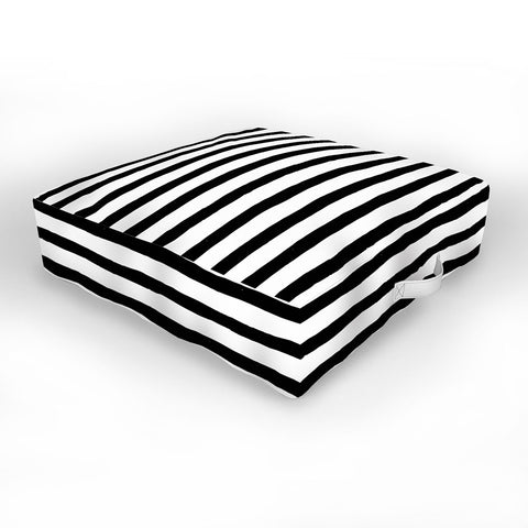 Avenie Ink Stripes Black and White Outdoor Floor Cushion