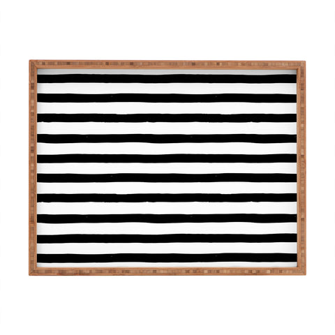 Avenie Ink Stripes Black and White Rectangular Tray