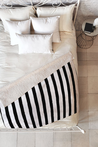 Avenie Ink Stripes Black and White Fleece Throw Blanket