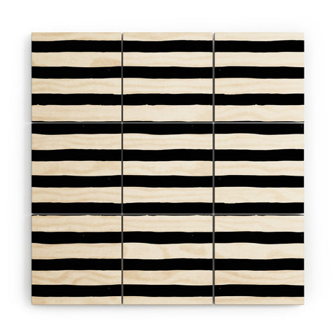 Avenie Ink Stripes Black and White Wood Wall Mural