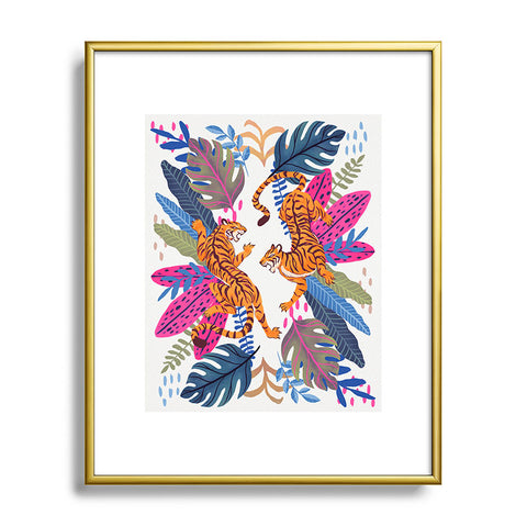 Avenie Jungle Cats Blue Metal Framed Art Print