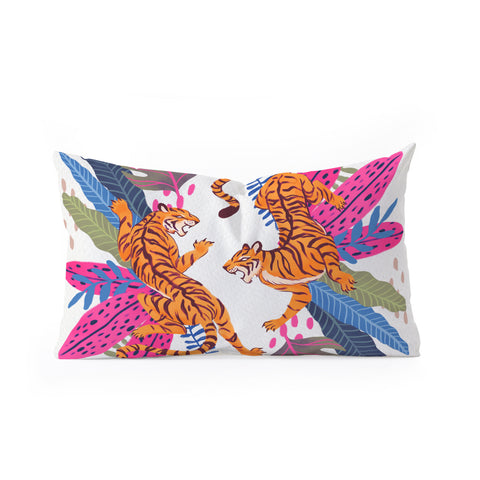 Avenie Jungle Cats Blue Oblong Throw Pillow
