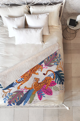 Avenie Jungle Cats Blue Fleece Throw Blanket