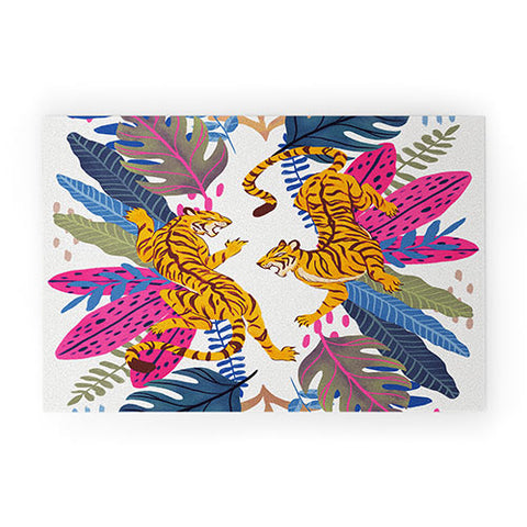 Avenie Jungle Cats Blue Welcome Mat