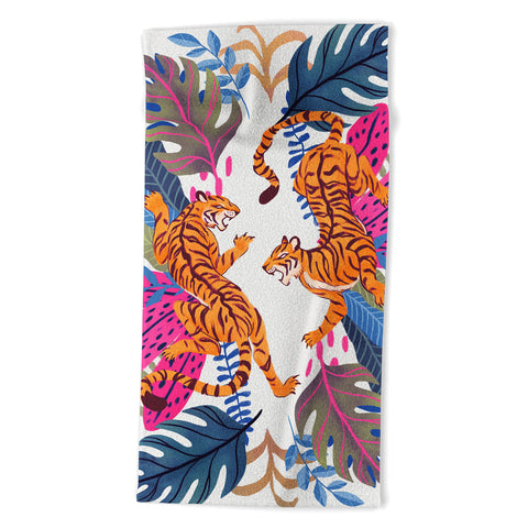 Avenie Jungle Cats Blue Beach Towel