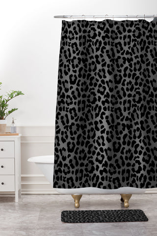 Avenie Leopard Print Black Shower Curtain And Mat