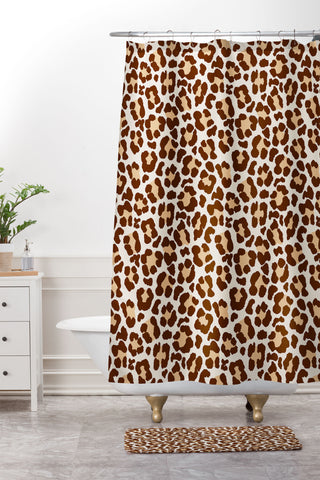 Avenie Leopard Print Brown Shower Curtain And Mat