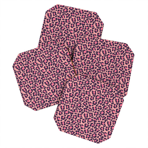 Avenie Leopard Print Coral Pink Coaster Set
