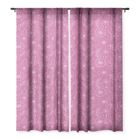 Avenie Lineart Garden Violet Sheer Non Repeat