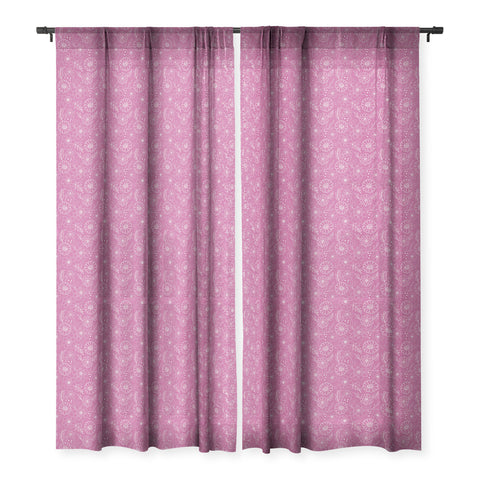 Avenie Lineart Garden Violet Sheer Window Curtain