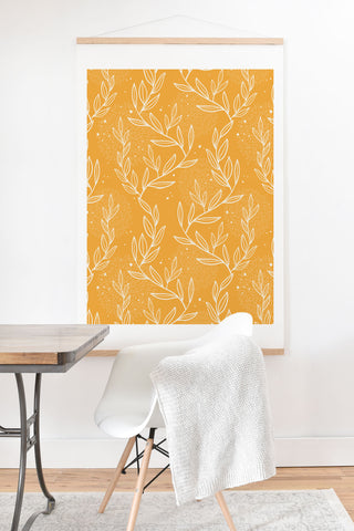 Avenie Lineart Vine Leaves Gold Art Print And Hanger