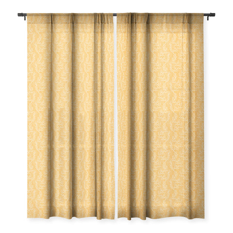 Avenie Lineart Vine Leaves Gold Sheer Window Curtain