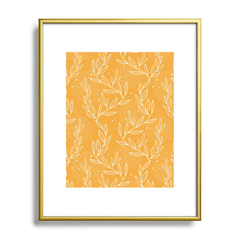 Avenie Lineart Vine Leaves Gold Metal Framed Art Print