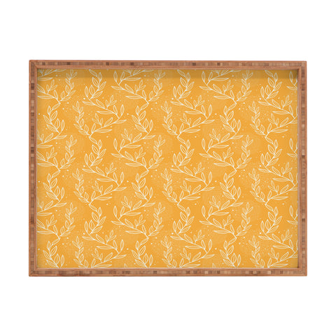 Avenie Lineart Vine Leaves Gold Rectangular Tray