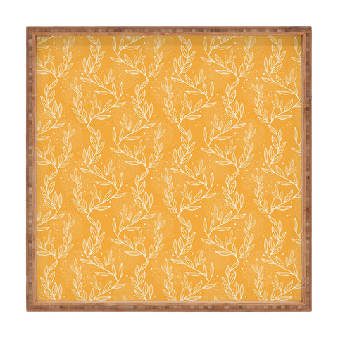 Avenie Lineart Vine Leaves Gold Square Tray