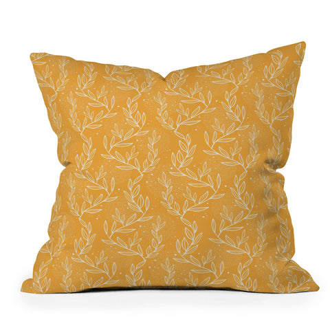 Avenie Lineart Vine Leaves Gold Throw Pillow