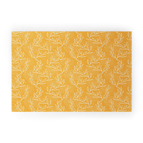Avenie Lineart Vine Leaves Gold Welcome Mat