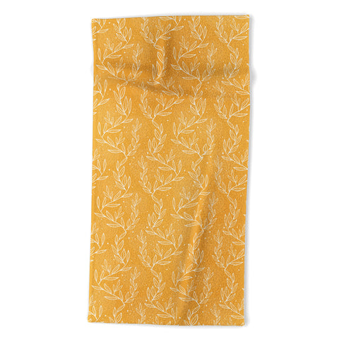 Avenie Lineart Vine Leaves Gold Beach Towel