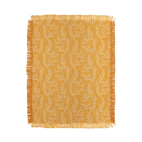 Avenie Lineart Vine Leaves Gold Throw Blanket