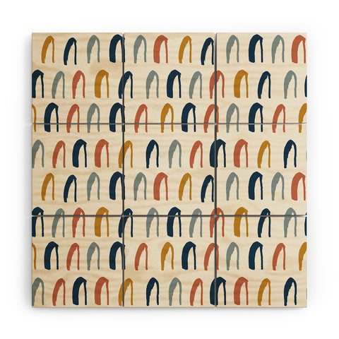 Avenie Little Arches Blue and Yellow Wood Wall Mural