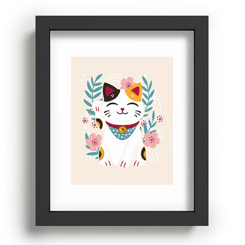 Avenie Lucky Cat and Cherry Blossoms Recessed Framing Rectangle