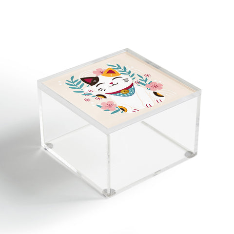 Avenie Lucky Cat and Cherry Blossoms Acrylic Box