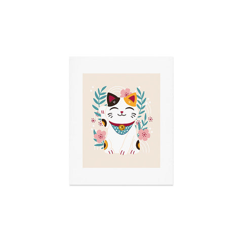 Avenie Lucky Cat and Cherry Blossoms Art Print
